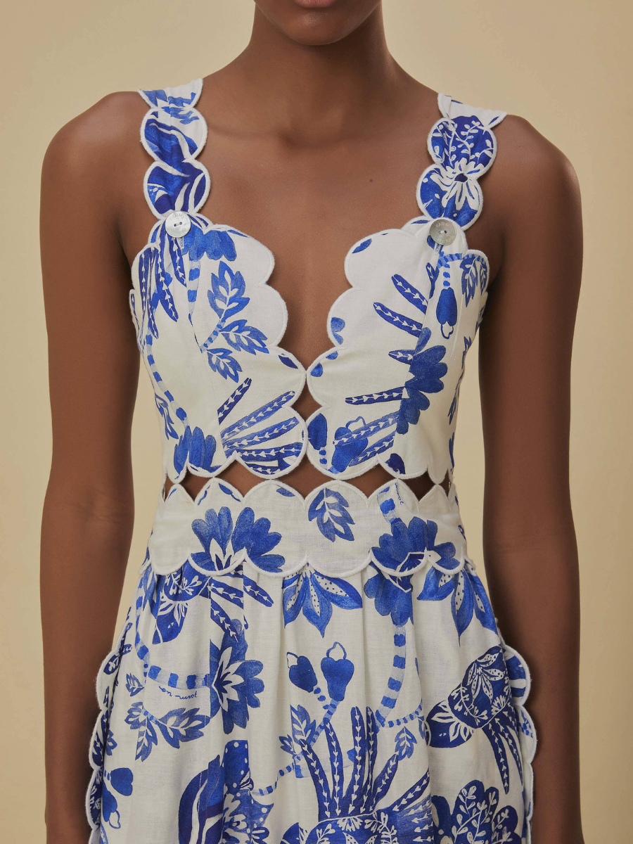 Off-White Flowerful Birds Lenzing™ Ecovero™ Euroflax™ Midi Dress